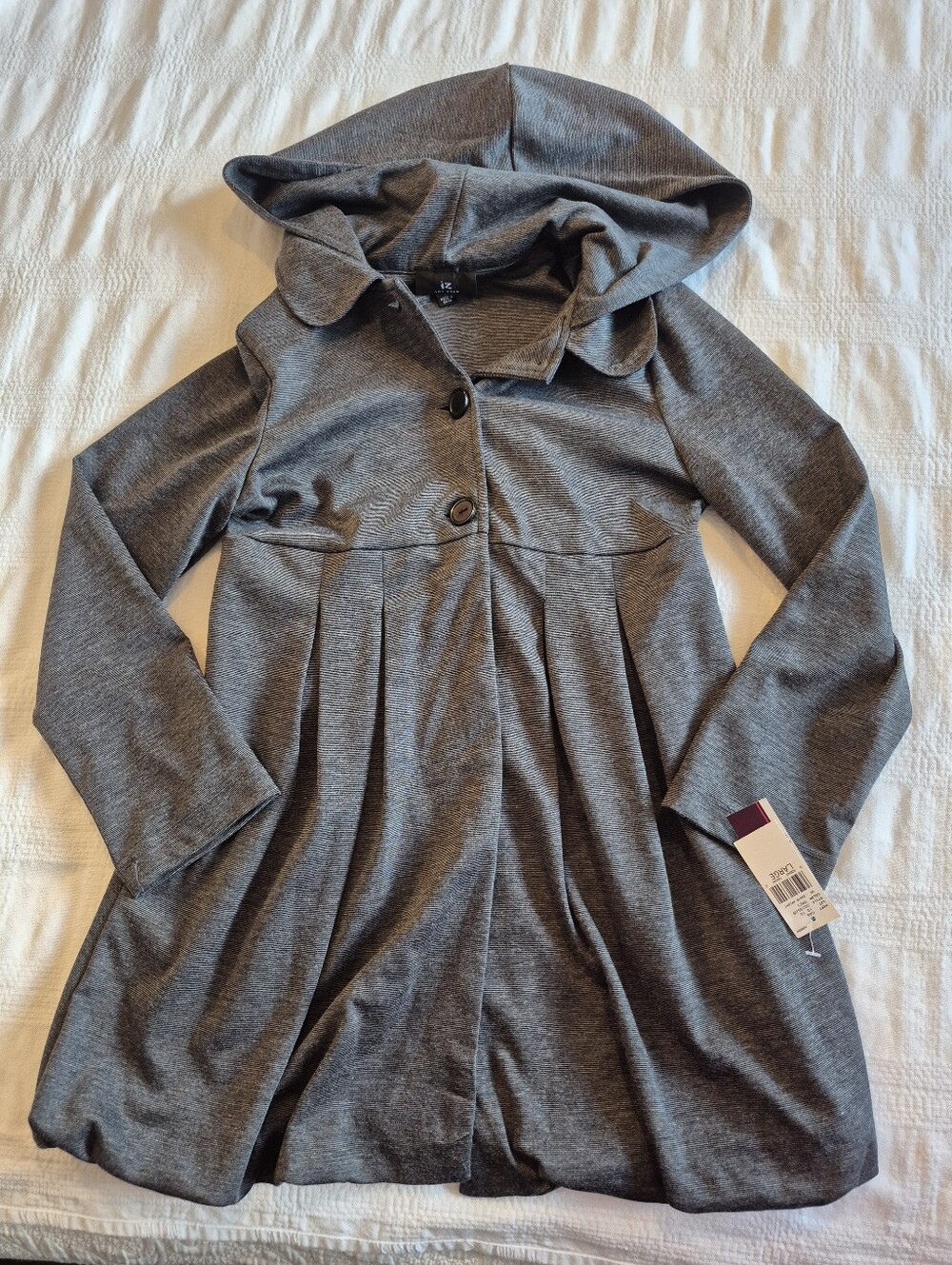 Amy Byer girls Large single-breasted hooded knit peacoat gray NWT